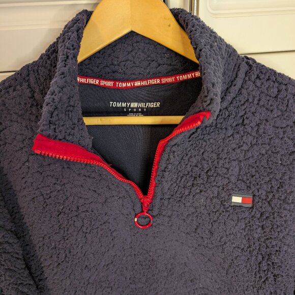 Tommy Hilfiger Women's Sport Sherpa 1/4 Zip Pullover | Navy, Size Medium - Picture 3 of 10